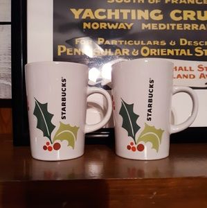 2 Starbucks 2011 Coffee Cup Mug Holly Christmas